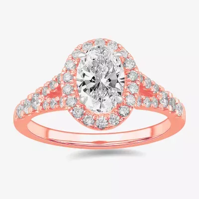 Signature By Modern Bride (G-H / Si1-Si2) Womens 1 3/8 CT. T.W. Lab Grown White Diamond 14K Gold Oval Side Stone Engagement Ring