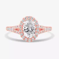 Signature By Modern Bride (G-H / Si1-Si2) Womens 1 3/8 CT. T.W. Lab Grown White Diamond 14K Gold Oval Side Stone Engagement Ring