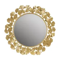 Martha Stewart Eden Textured Gold Foil Ginkgo Wall Mount Round Decorative Mirror