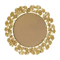 Martha Stewart Eden Textured Gold Foil Ginkgo Wall Mount Round Decorative Mirror