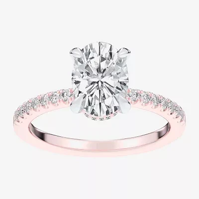 (G-H / Si1-Si2 Womens 4 1/4 CT. T.W. Lab Grown White Diamond 14K Rose Gold Oval Side Stone Engagement Ring