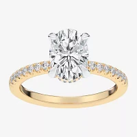 G-H / Si1-Si2) Womens 1/ CT. T.W. Lab Grown White Diamond 14K Gold Oval Side Stone Engagement Ring