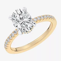 G-H / Si1-Si2) Womens 1/ CT. T.W. Lab Grown White Diamond 14K Gold Oval Side Stone Engagement Ring