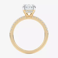 G-H / Si1-Si2) Womens 1/ CT. T.W. Lab Grown White Diamond 14K Gold Oval Side Stone Engagement Ring