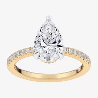 G-H / Si1-Si2) Womens 1/ CT. T.W. Lab Grown White Diamond 14K Gold Pear Side Stone -Stone Engagement Ring