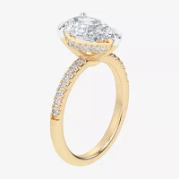 G-H / Si1-Si2) Womens 1/ CT. T.W. Lab Grown White Diamond 14K Gold Pear Side Stone -Stone Engagement Ring