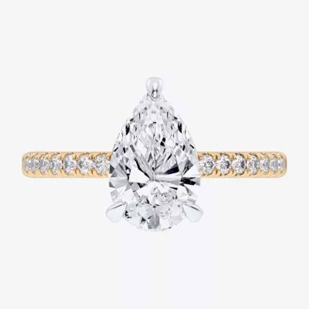 G-H / Si1-Si2) Womens 1/ CT. T.W. Lab Grown White Diamond 14K Gold Pear Side Stone -Stone Engagement Ring