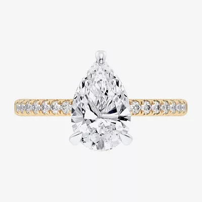 G-H / Si1-Si2) Womens 1/ CT. T.W. Lab Grown White Diamond 14K Gold Pear Side Stone -Stone Engagement Ring