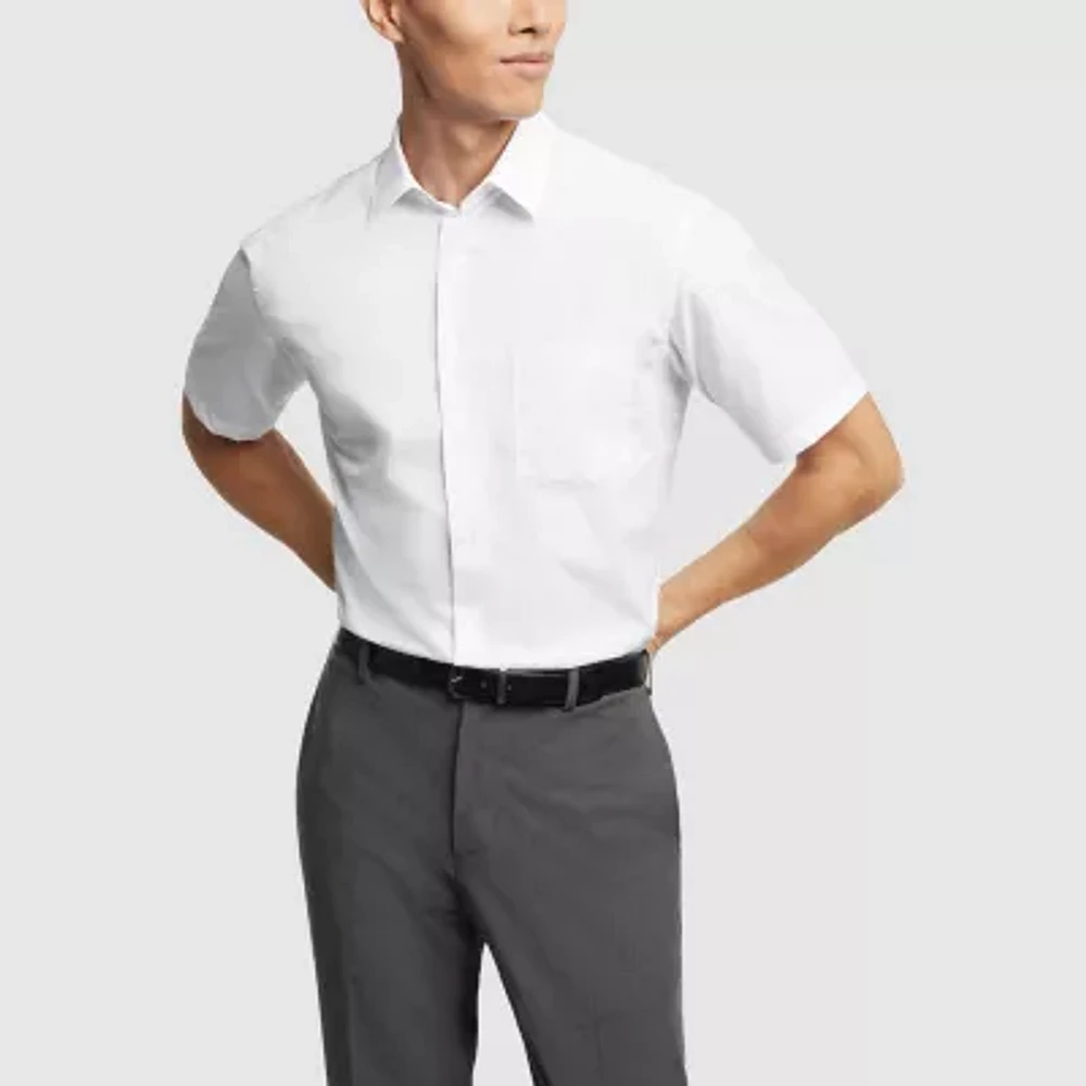 Van Heusen Poplin Mens Regular Fit Easy Care Short Sleeve Dress Shirt