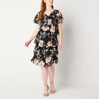 S. L. Fashions Floral Womens Short Sleeve Shift Dress