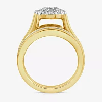 (G / Si1-Si2) Womens 3 CT. T.W. Lab Grown White Diamond 10K Gold Round Side Stone Halo Bridal Set