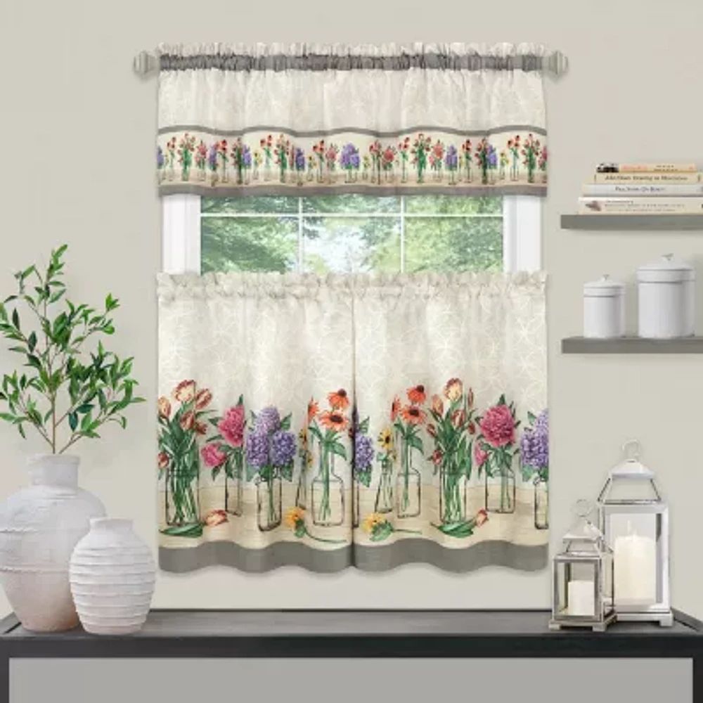 Achim Garden Blooms 3-pc. Rod Pocket Kitchen Curtains & Drapes Window Sets