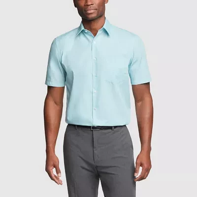 Van Heusen Short Sleeve Poplin Mens Regular Fit Wrinkle Free Dress Shirt