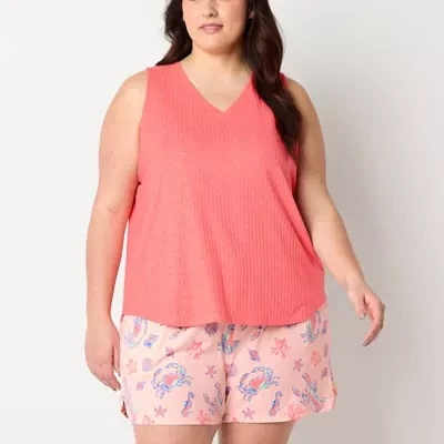 Sleep Chic Womens Plus Rib Sleeveless V Neck Pajama Top