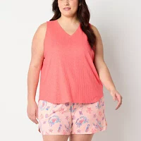 Sleep Chic Womens Plus Rib Sleeveless V Neck Pajama Top