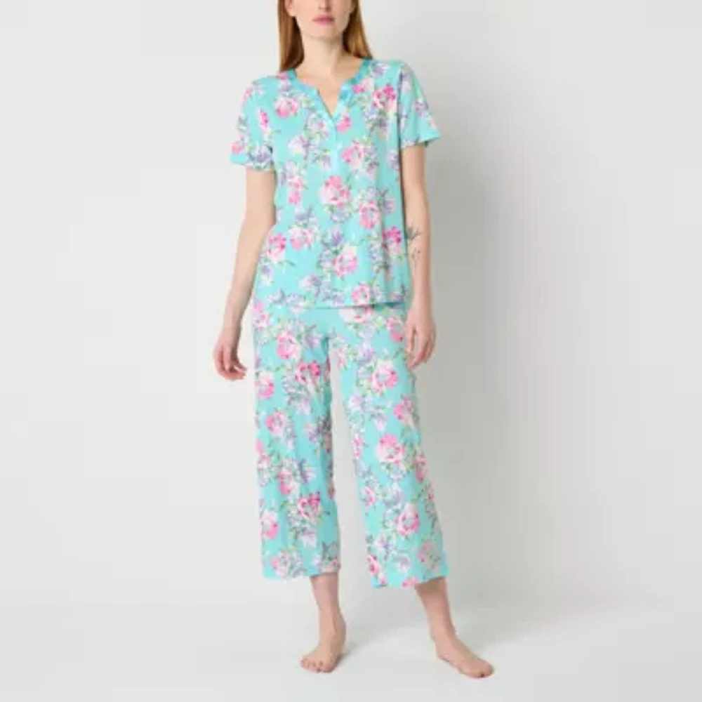 Adonna Womens 2-pc. Round Neck Short Sleeve Capri Pajama Set