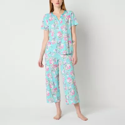 Adonna Womens 2-pc. Round Neck Short Sleeve Capri Pajama Set