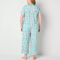 Adonna Womens Plus 2-pc. Round Neck Short Sleeve Capri Pajama Set