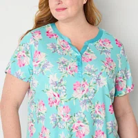 Adonna Womens Plus 2-pc. Round Neck Short Sleeve Capri Pajama Set