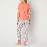Liz Claiborne Womens 2-pc. V-Neck Short Sleeve Capri Pajama Set