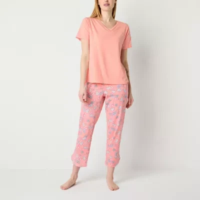Liz Claiborne Womens 2-pc. V-Neck Short Sleeve Capri Pajama Set