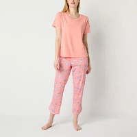 Liz Claiborne Womens 2-pc. V-Neck Short Sleeve Capri Pajama Set