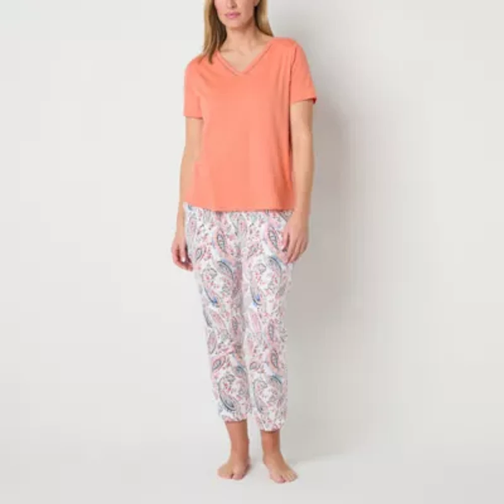 Liz Claiborne Womens 2-pc. V-Neck Short Sleeve Capri Pajama Set