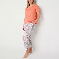 Liz Claiborne Womens 2-pc. V-Neck Short Sleeve Capri Pajama Set