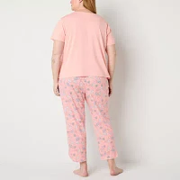 Liz Claiborne Womens Plus 2-pc. V-Neck Short Sleeve Capri Pajama Set