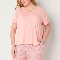 Liz Claiborne Womens Plus 2-pc. V-Neck Short Sleeve Capri Pajama Set