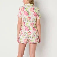 Liz Claiborne Womens Poplin Short Sleeve 2-pc. Shorts Pajama Set