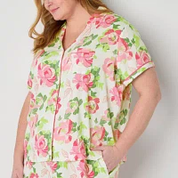 Liz Claiborne Womens Plus Poplin Short Sleeve 2-pc. Shorts Pajama Set