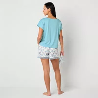 Ambrielle Womens Short Sleeve Crew Neck 3-pc. Shorts Pajama Set