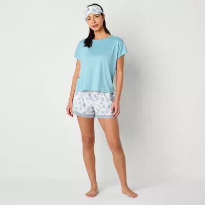 Ambrielle Womens Short Sleeve Crew Neck 3-pc. Shorts Pajama Set