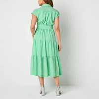 Danny & Nicole Womens Short Sleeve Striped Midi Shirt Dress