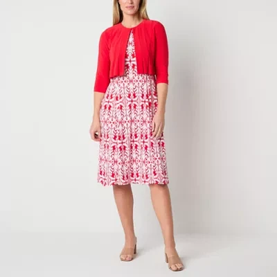 Danny & Nicole Womens Damask Midi Jacket Dress