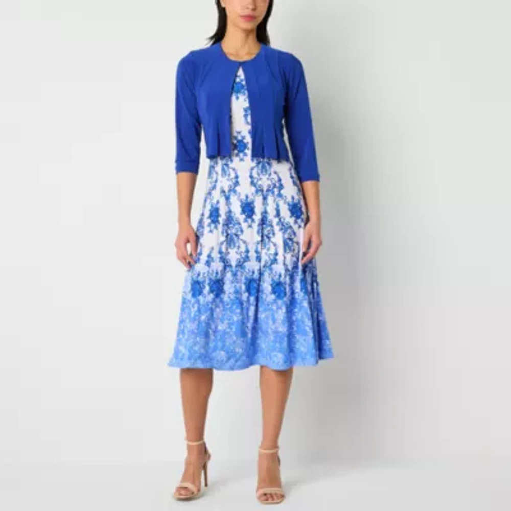 Danny & Nicole Womens Damask Midi Jacket Dress