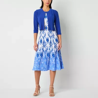 Danny & Nicole Womens Damask Midi Jacket Dress