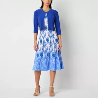 Danny & Nicole Womens Damask Midi Jacket Dress