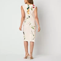 Brianna Milay Womens Sleeveless Floral Midi Sheath Dress