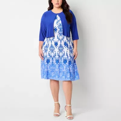 Danny & Nicole Womens Damask Jacket Dress Plus