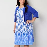 Danny & Nicole Womens Damask Jacket Dress Plus