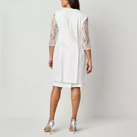 Maya Brooke Womens Pearl Trim Jacket Dress