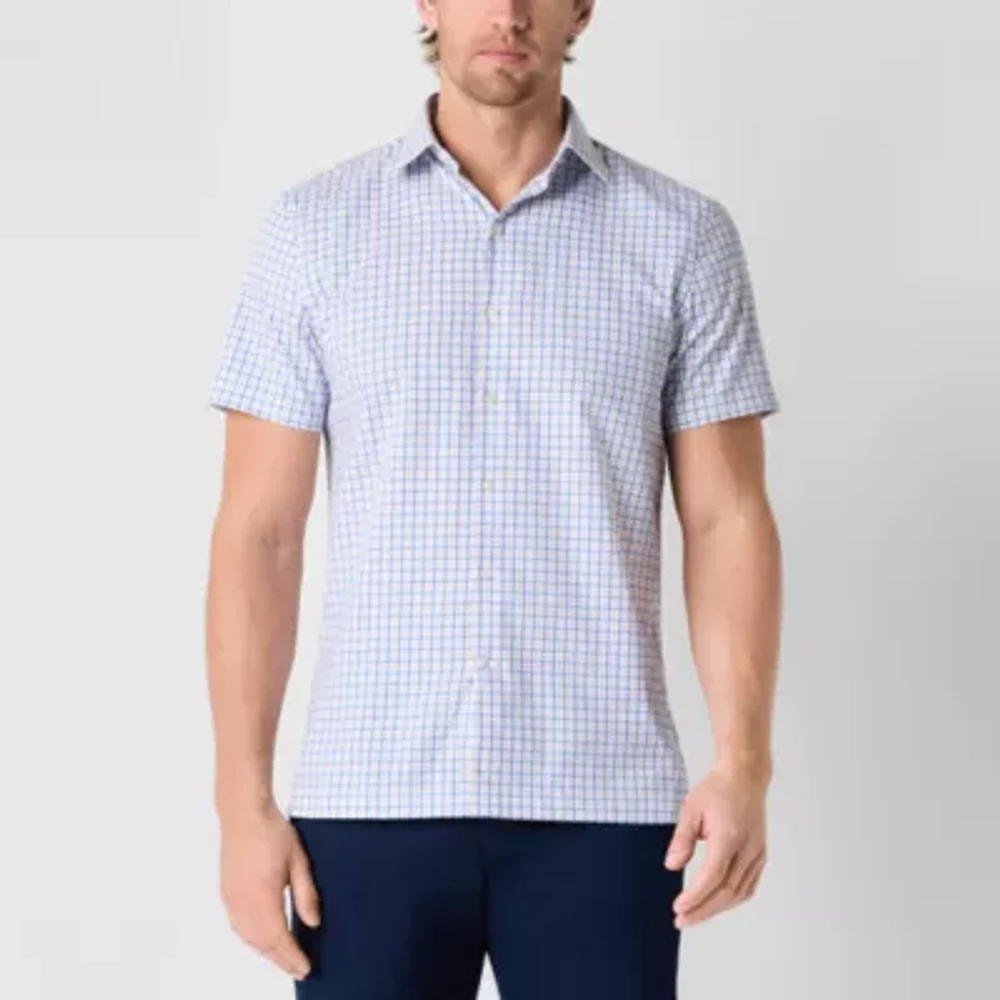 Stafford Mens Cooling Moisture Wicking Regular Fit Short Sleeve Button-Down Shirt