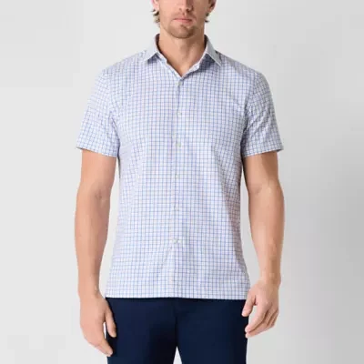 Stafford Mens Cooling Moisture Wicking Regular Fit Short Sleeve Button-Down Shirt