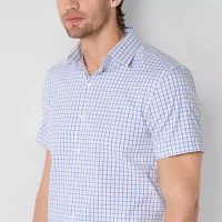 Stafford Mens Cooling Moisture Wicking Regular Fit Short Sleeve Button-Down Shirt
