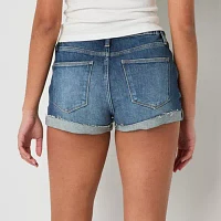Arizona Curvy Womens High Rise Denim Short-Juniors