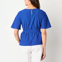 Liz Claiborne Womens Round Neck Short Sleeve Blouse