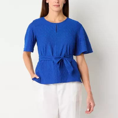 Liz Claiborne Womens Round Neck Short Sleeve Blouse