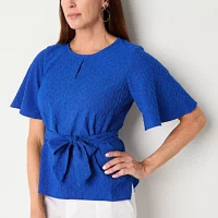 Liz Claiborne Womens Round Neck Short Sleeve Blouse